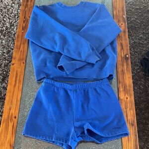 Aritzia Lounge Casual Blue Sweatshirt and Shorts Set